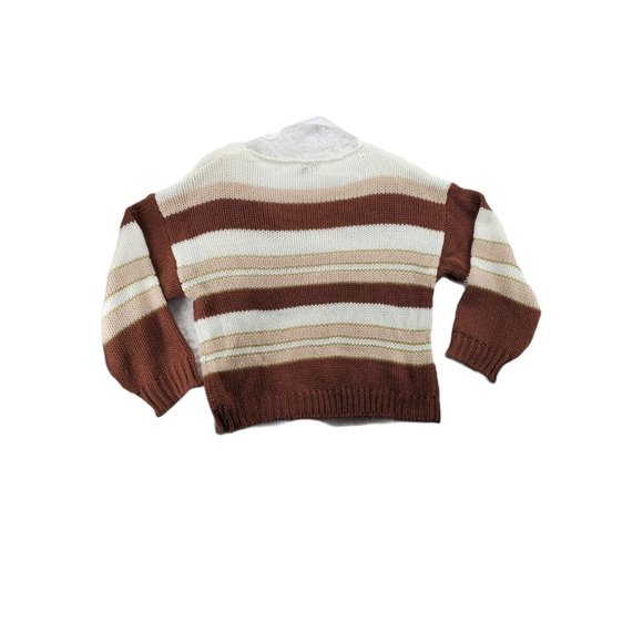 SHEILAY Sweater Women's L/S Striped Shaker Knit V-Neck Pullover Brown Large - Picture 6 of 6